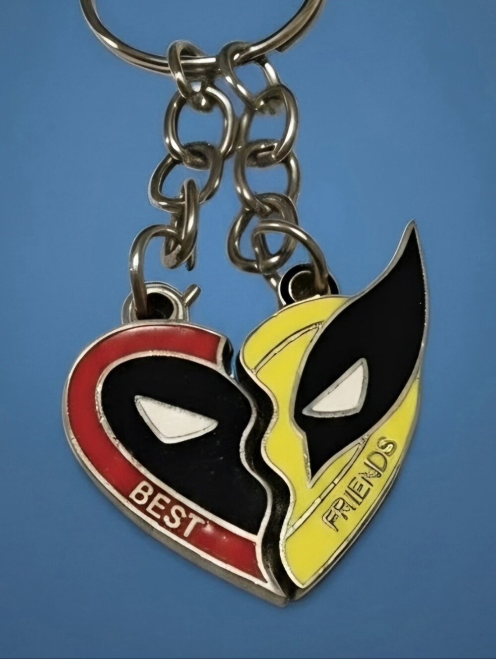 Best Friends Heart Keychain Split Design - Dead Pool & Wolverine